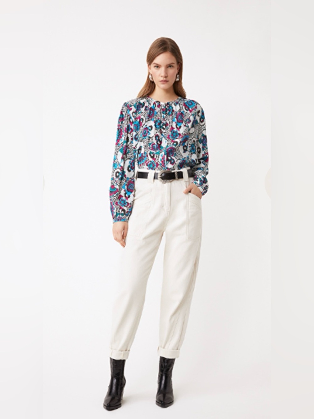 Suncoo Paris Lamour Floral Print Blouse Large T3 Abstract Boho - Picture 3 of 14